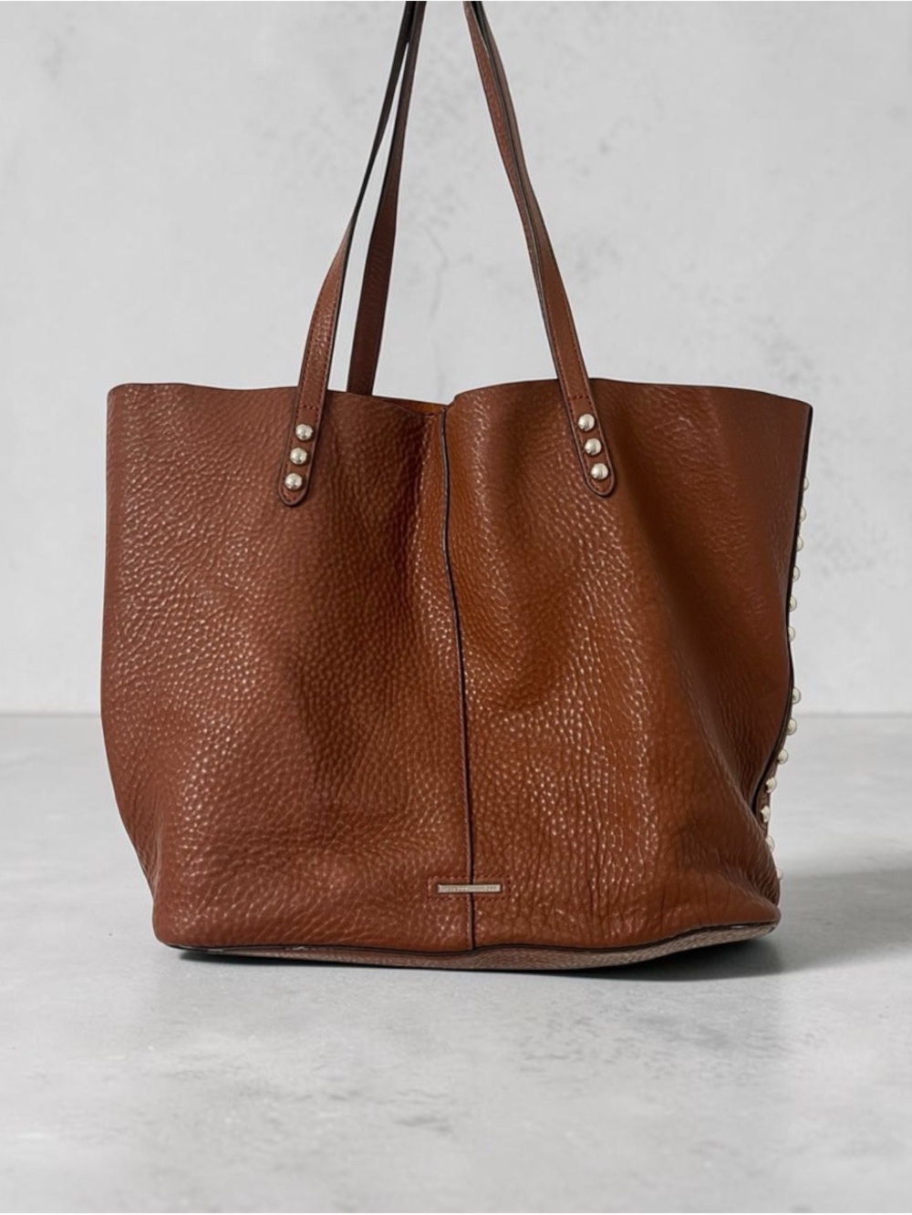 REBECCA MINKOFF BROWN PEBBLED LEATHER STUDDED TOTE - Picture 7 of 11